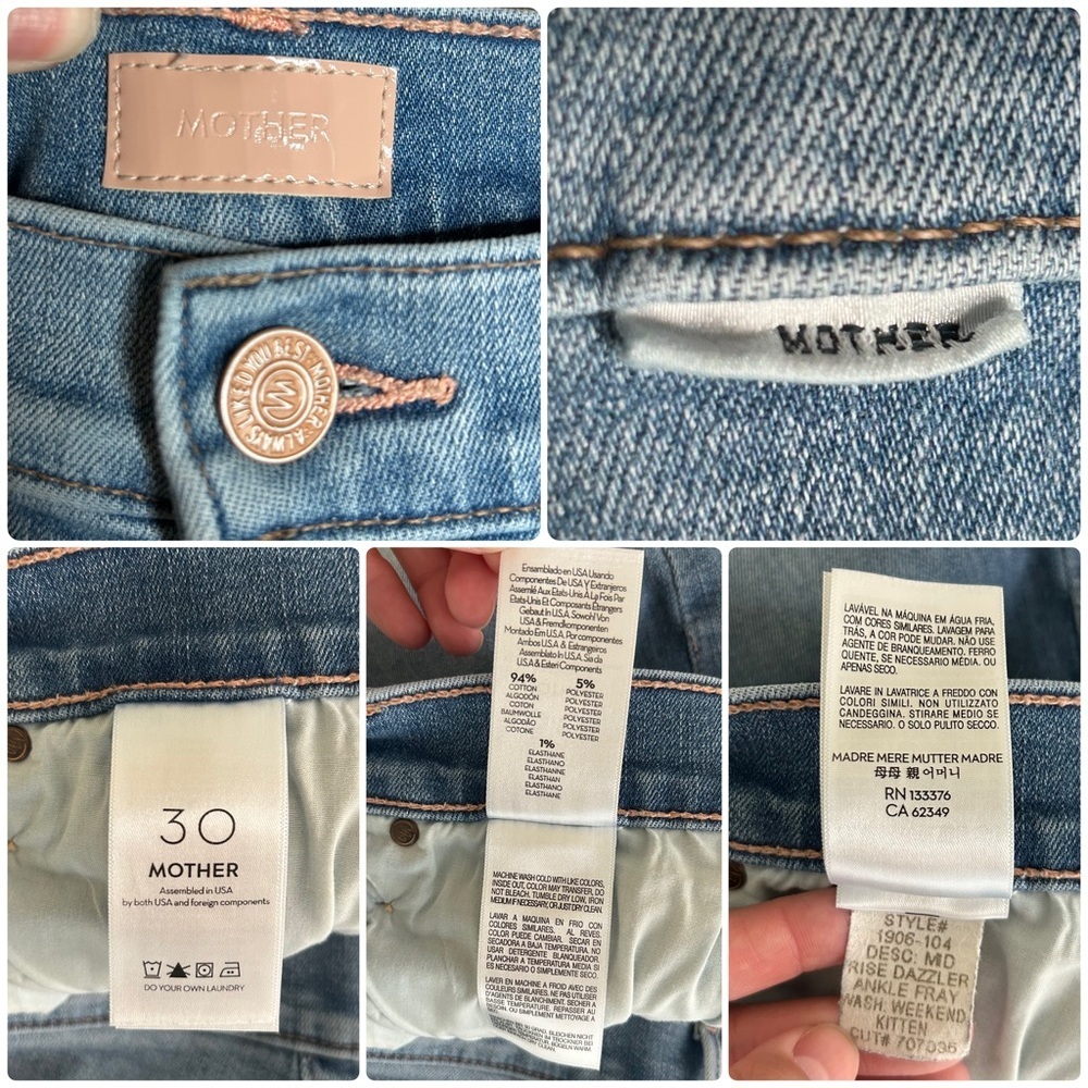 Mother Mid Rise Dazzler Ankle Fray jeans Weekend Kitten 30 - Picture 15 of 15